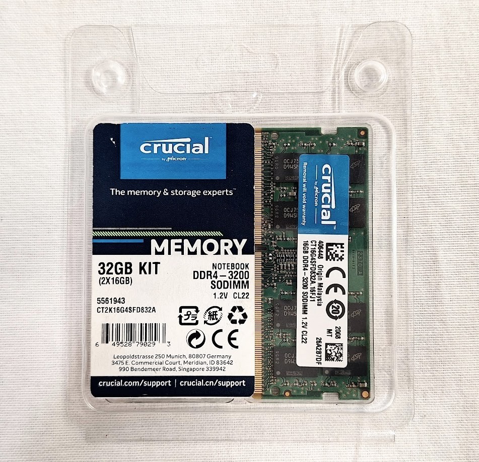 Crucial 32GB KIT 2 x 16GB DDR4-3200 SODIMM Laptop RAM Memory NEW (11109746)