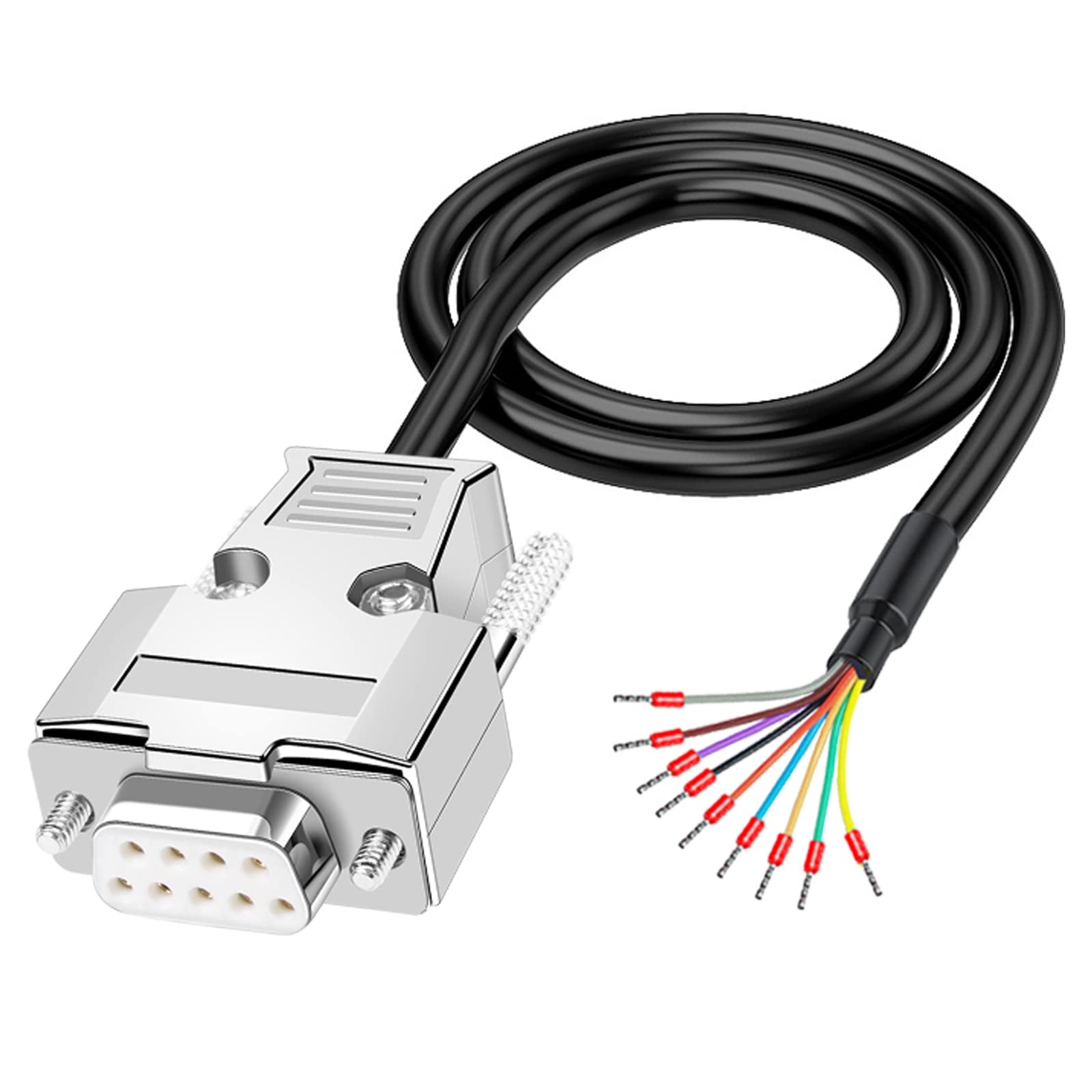 DB9 Solderless Breakout Connector with 5Ft 24AWG Cable, Metal Shell RS232 D-S...