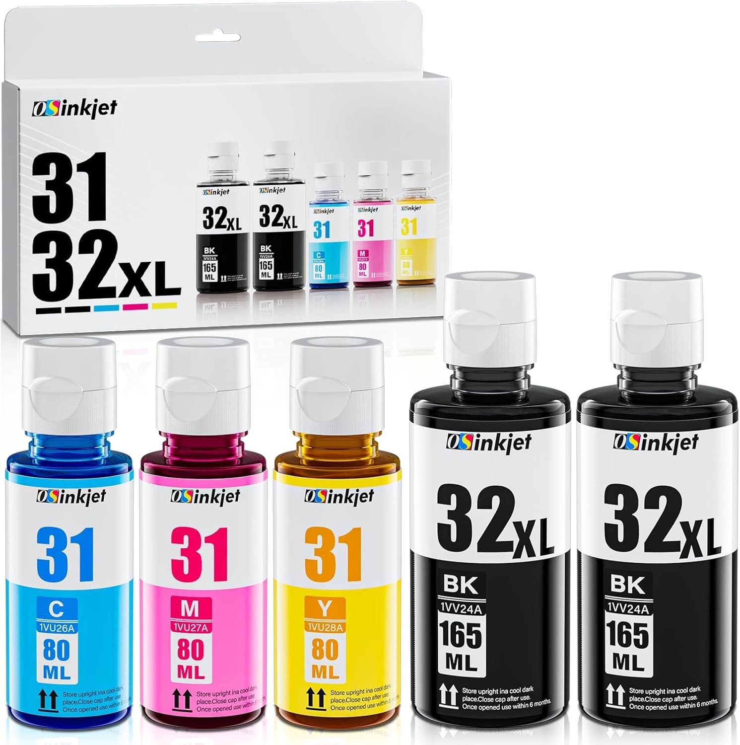 31 Ink Bottle Set, 32XL Black Ink Bottle Compatible for HP Smart Tank 7602 60...