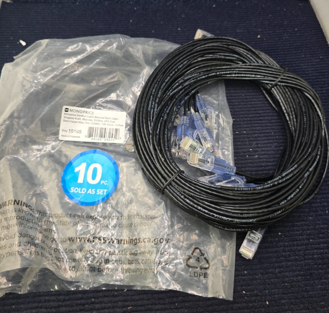 (QTY 30) Monoprice 15165: SlimRun Cat6A Ethernet Network Patch Cable 10ft Black