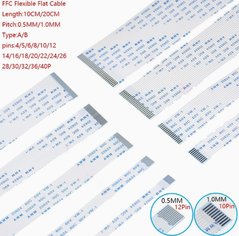 4-20Pin FFC Flexible Ribbon Cable Flat Wire Pitch 0.5/1mm AWM 20624 80C 60V VW-1