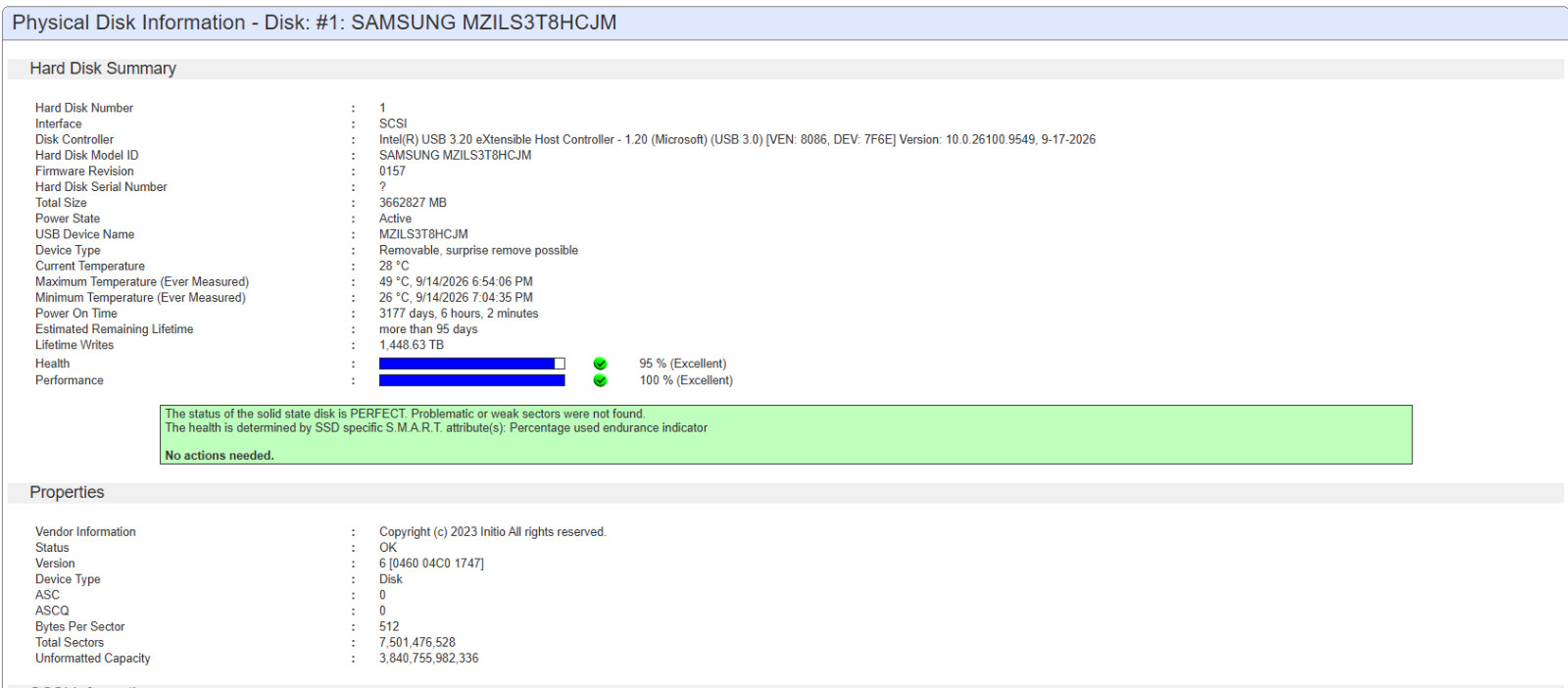 DELL Enterprise Plus  MZ-ILT3T8A SAMSUNG PM1633 3.84TB SAS 12Gb/s SSD 95% Health