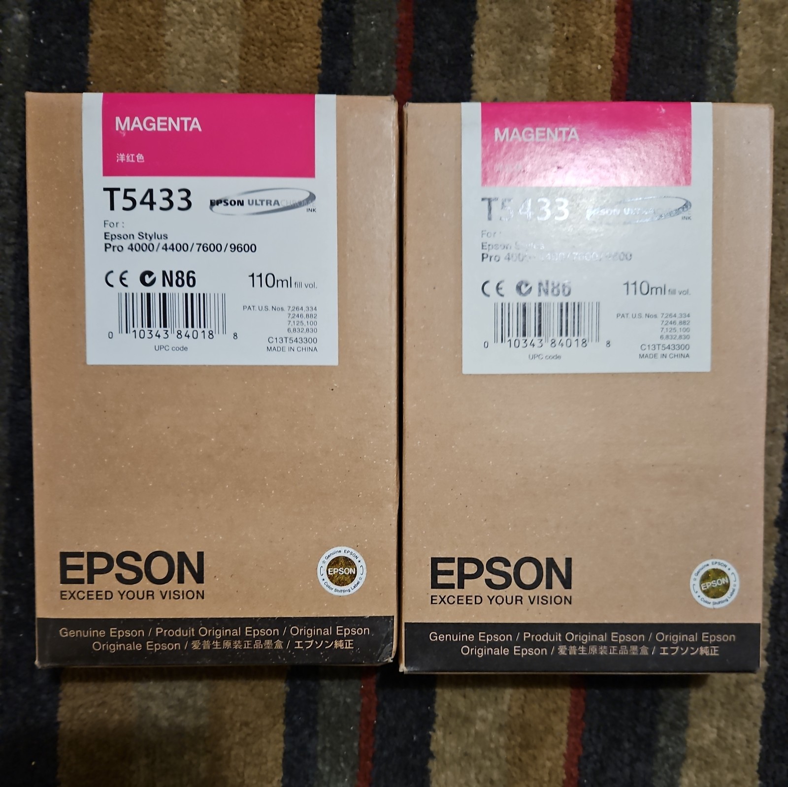 Lot Of 2 GENUINE AUTHENTIC EPSON T5433 MAGENTA INK CARTRIDGE C13T543300
