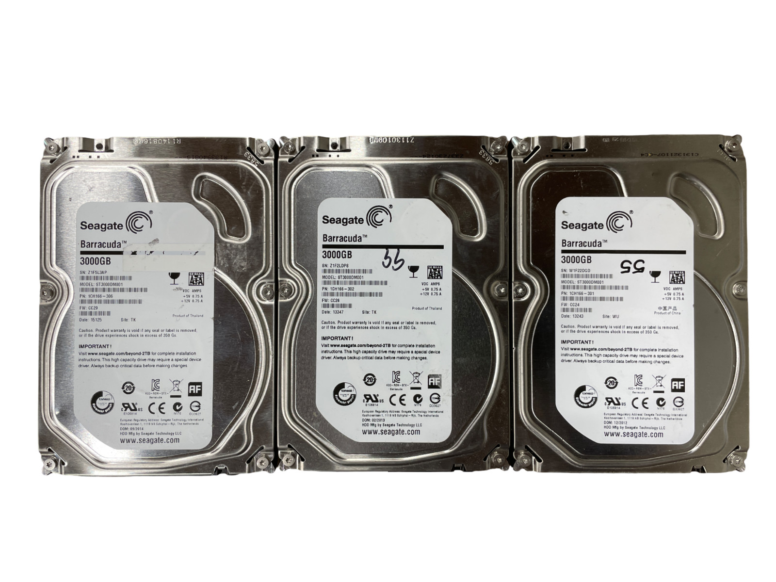 Lot of 3x Seagate Barracuda 3TB 6G SATA 7.2K PC 3.5" HD ST3000DM001  #26