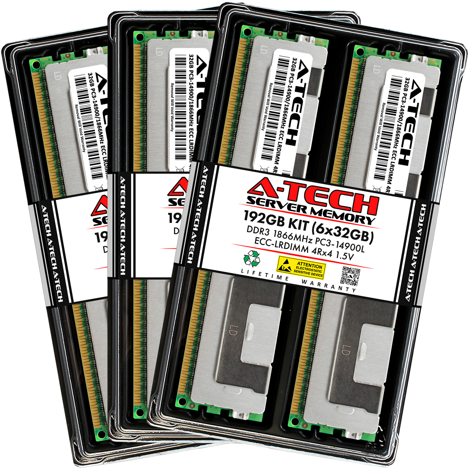 A-Tech 192GB 6x 32GB 4Rx4 PC3-14900 DDR3 1866 MHz ECC LRDIMM Server Memory RAM