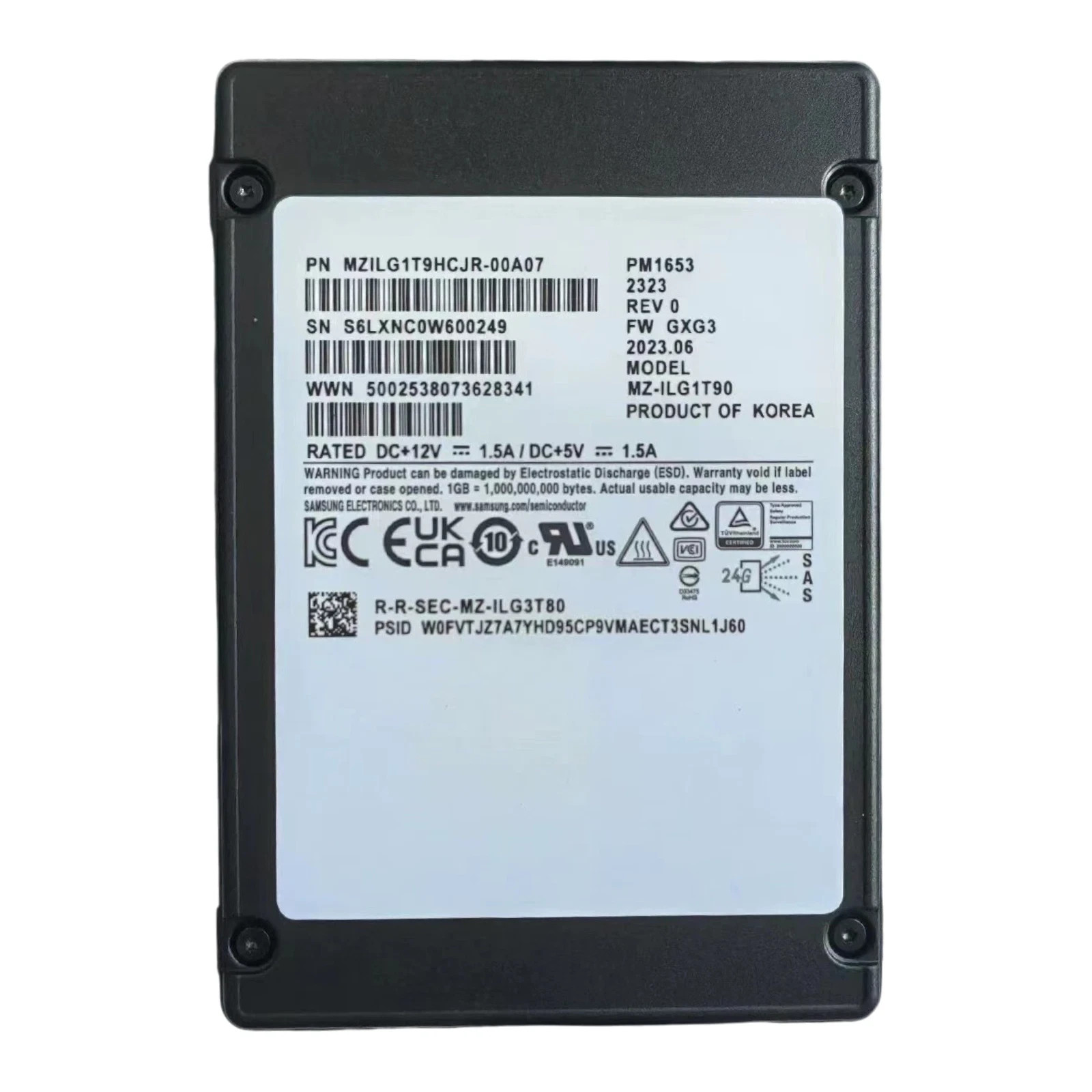 Samsung PM1653 1.92TB SAS 24G Enterprise V-NAND 2.5" SSD MZILG1T9HCJR-00A07