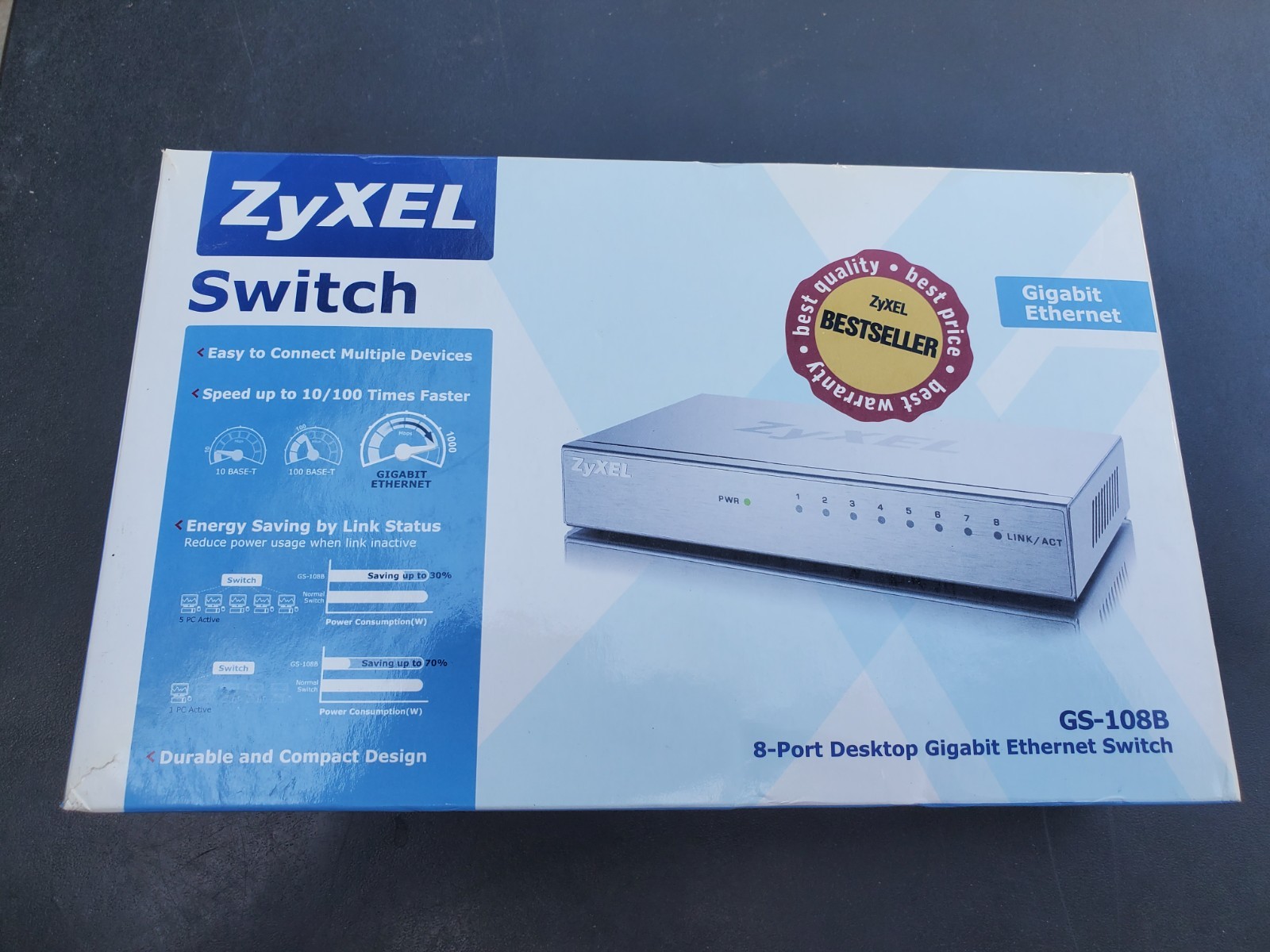 ZyXEL GS-108B 8 Port Desktop Gigabit Ethernet Switch, NEW Sealed