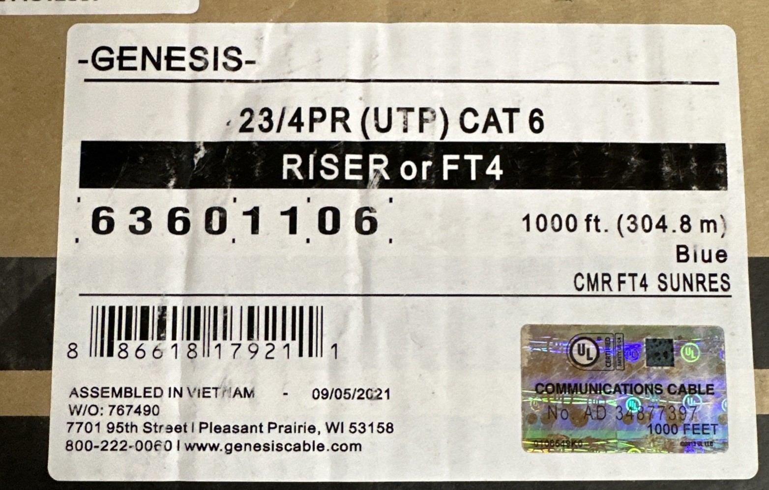 Genesis Network & IP Wire 63601106 (23/4PR UTP - CAT6)  300’ ft Feet CAT 6