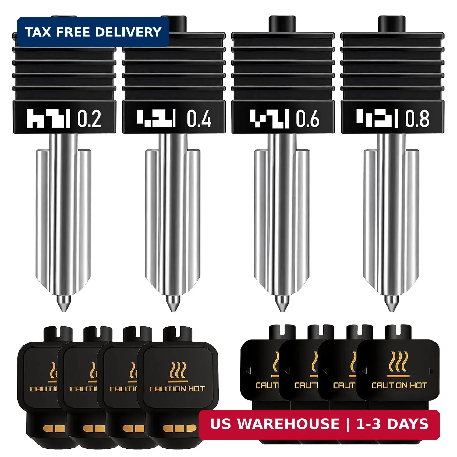 4PCS Hardened Steel Hotend Nozzle Set (0.2/0.4/0.6/0.8mm) Compatible with Bambu