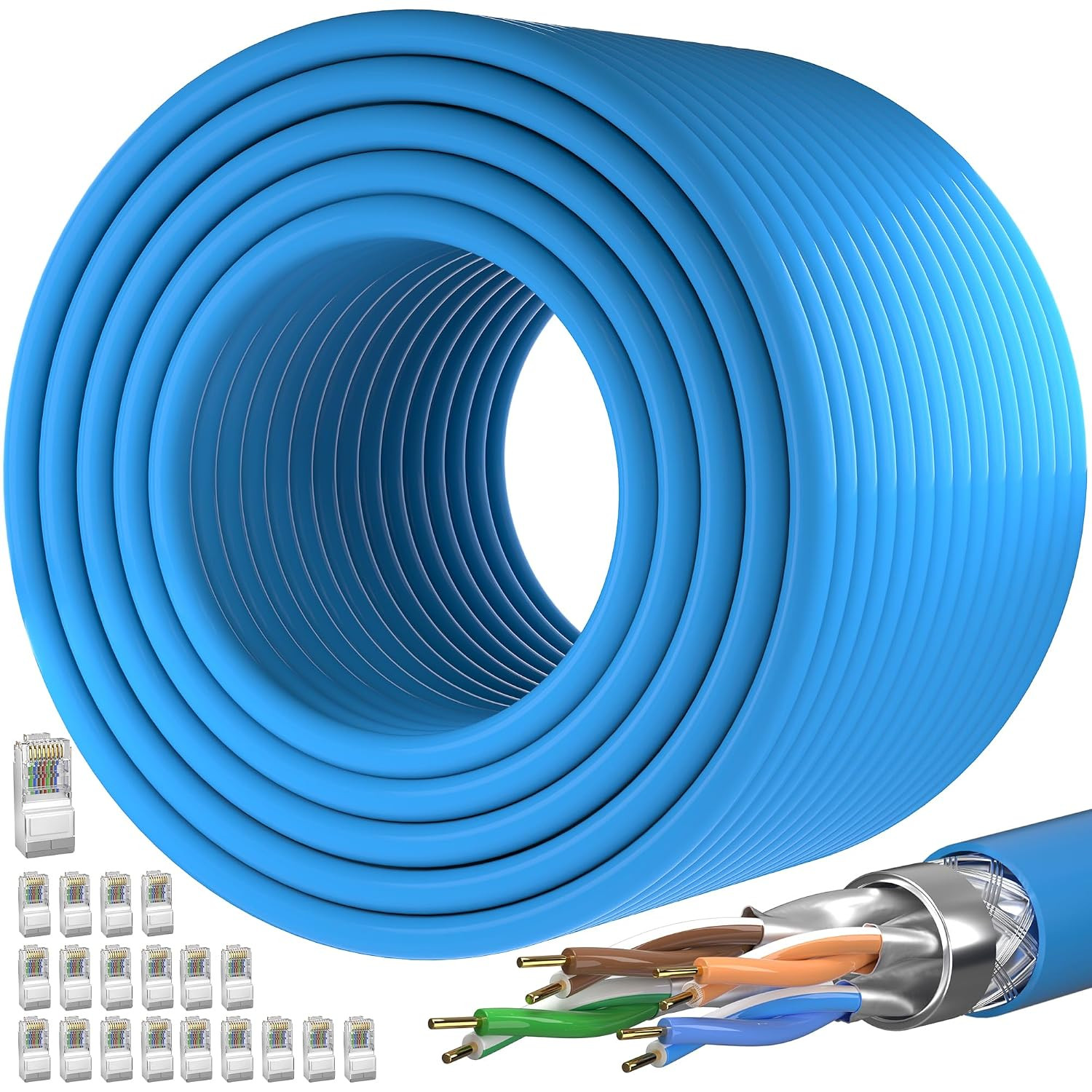 Cat 7 Outdoor Ethernet Cable 500ft, SFTP Shielded, 10Gbps 600MHz, Direct Burial