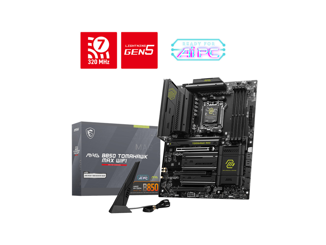 MSI MAG B850 TOMAHAWK MAX WIFI Motherboard, ATX - Supports AMD Ryzen 9000 / 8000