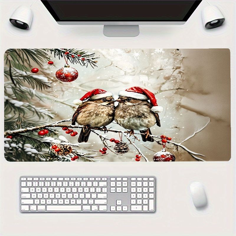 Winter Bird Christmas Mouse Pad, Festive Desk Mat, Modern Desktop Decor for Of