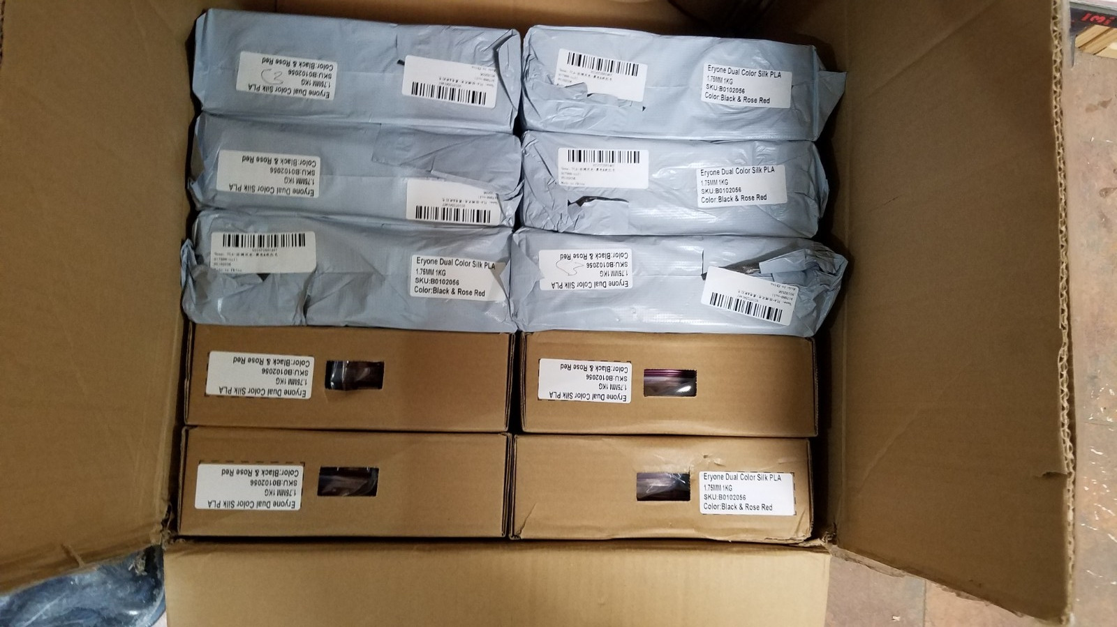 Lot of 10 Eryone PLA Silk Dual-Color Filament-1.75mm(1kg)Black & Rose Red