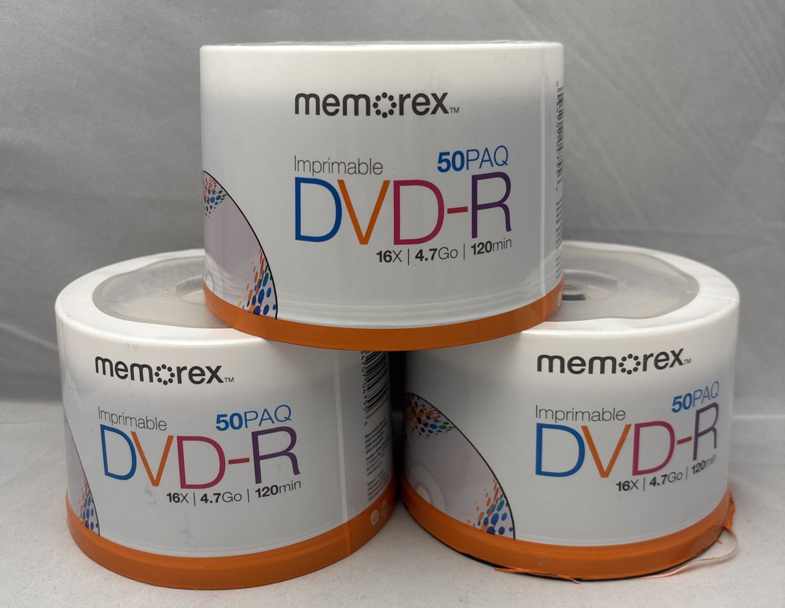 Lot Of 3 - Memorex Imprimable DVD-R - 50 Pack 16X 4.7GB 120 Min -NEW (150 Discs)