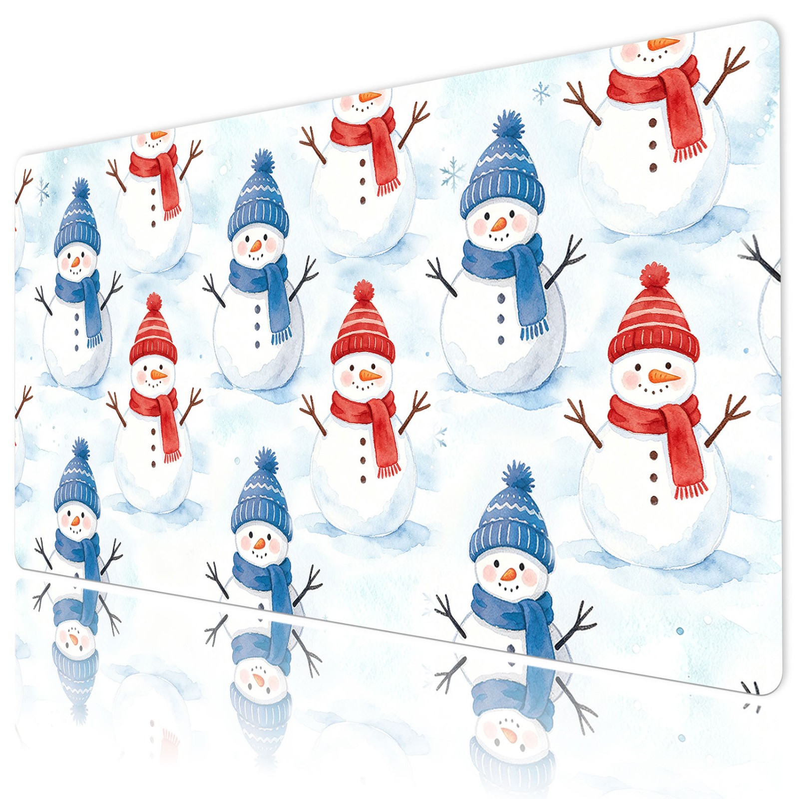 Winter Cute Red and Blue Christmas Snowman Mat for Keyboard and Mouse Desk Pad