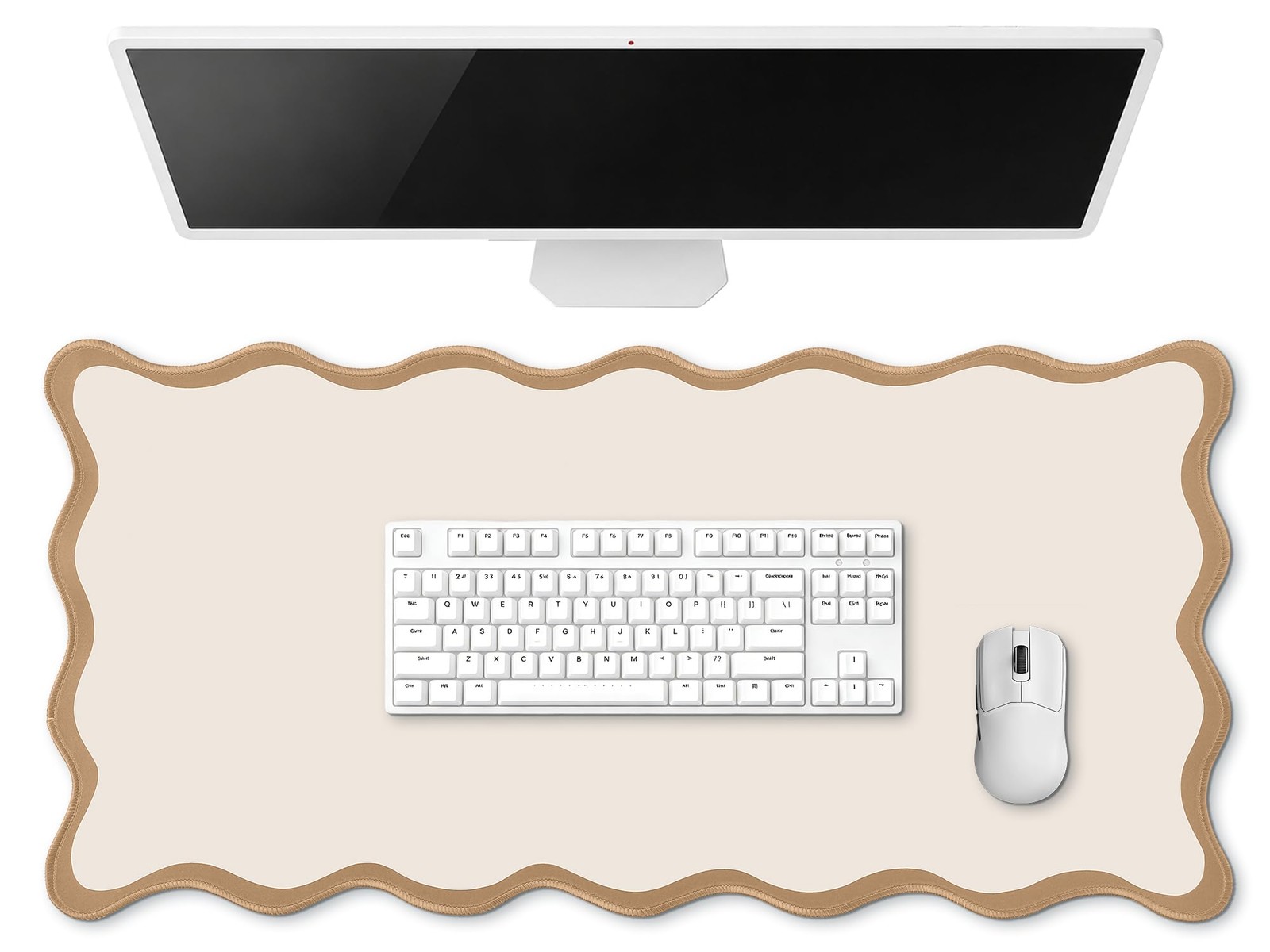 Large Scalloped Desk Mat Pad, Beige, 31.5 x 15.8 Inches