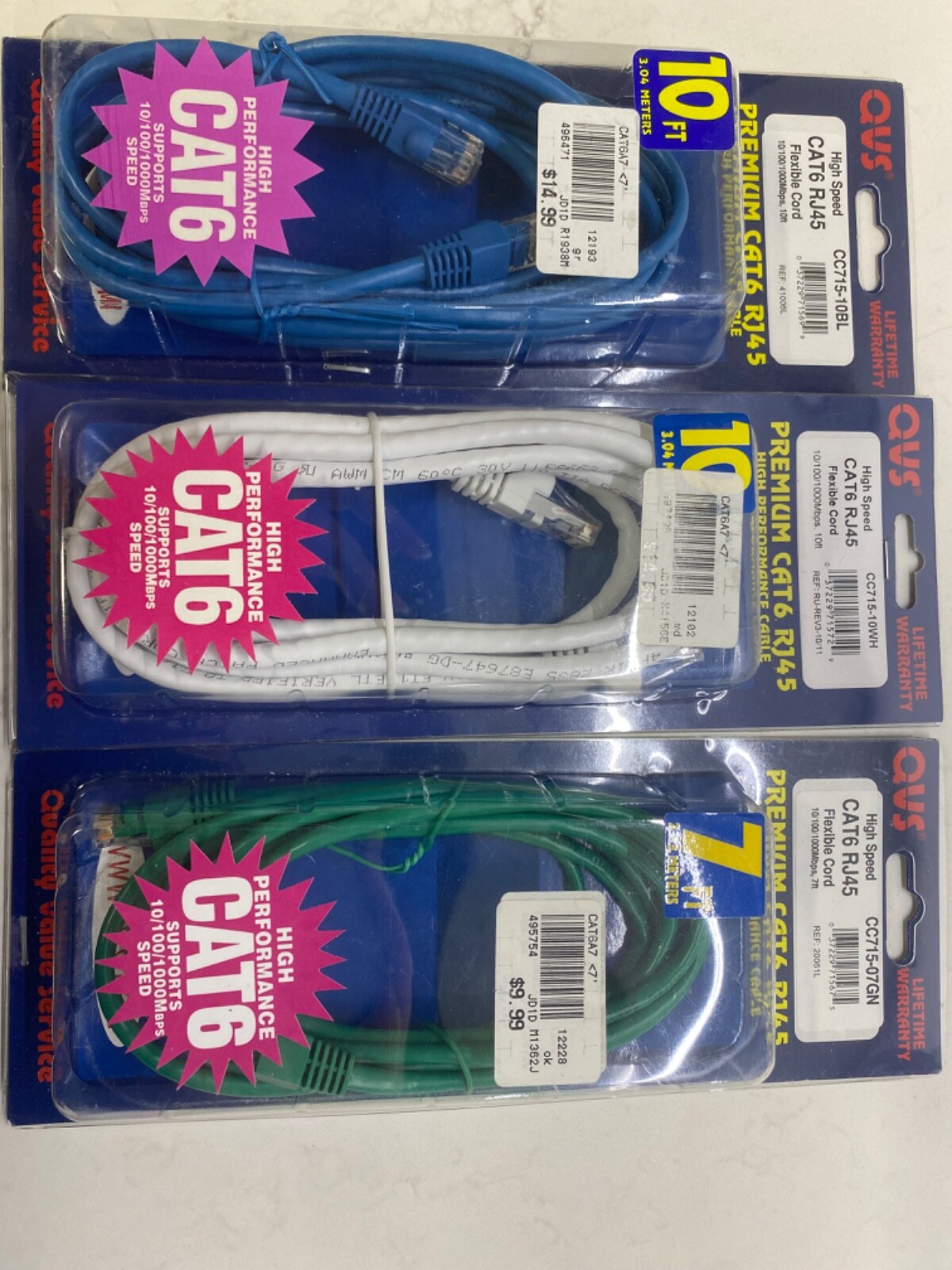 CAT6 QVS RJ45 Ethernet Network LAN Patch Cable Cord (3-pack)