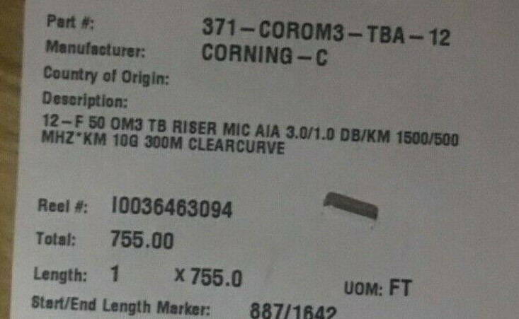 NEW GENUINE Corning 371-COROM3-TBA-12    750 FEET