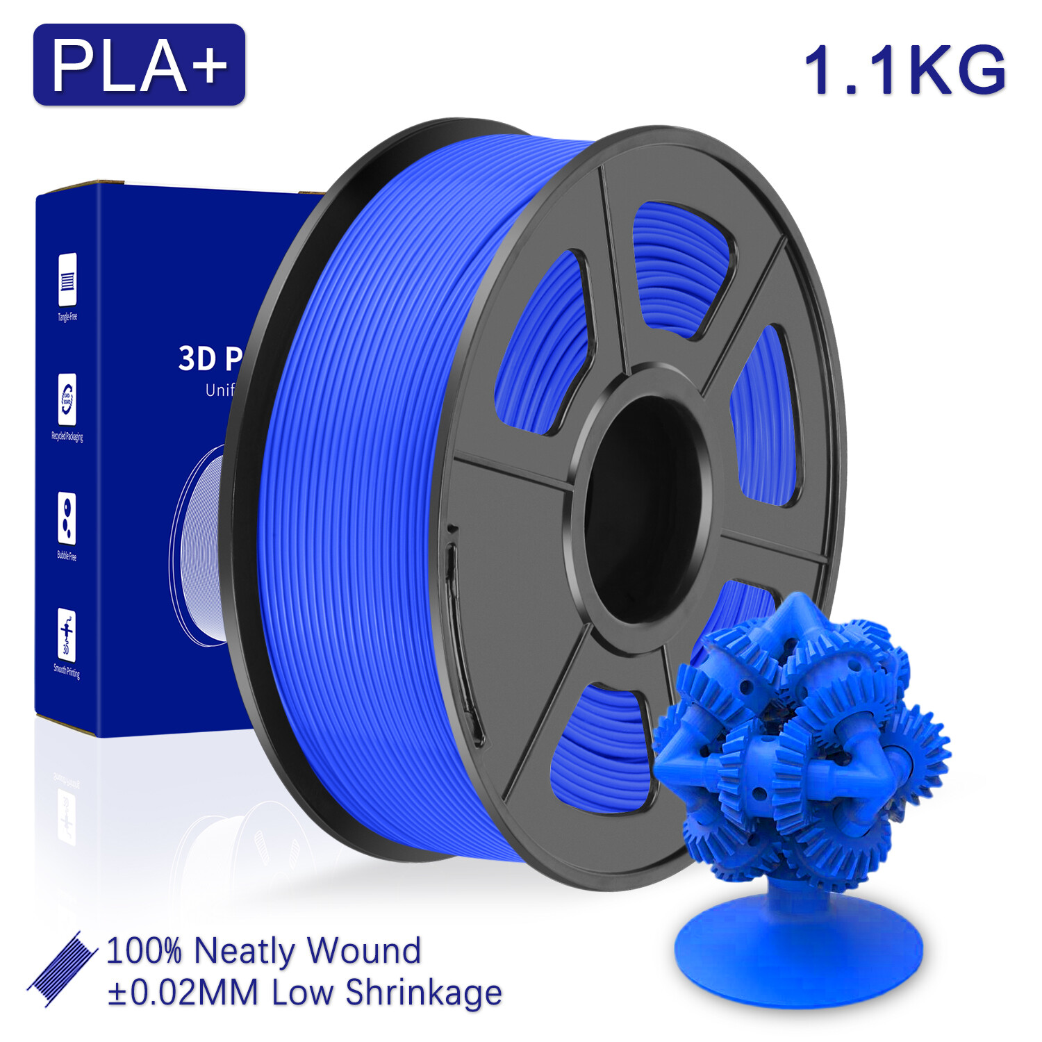 JAYO 1.1KG PLA+ Blue 3D Printer Filament 1.75mm Warping Free Better Adhesion