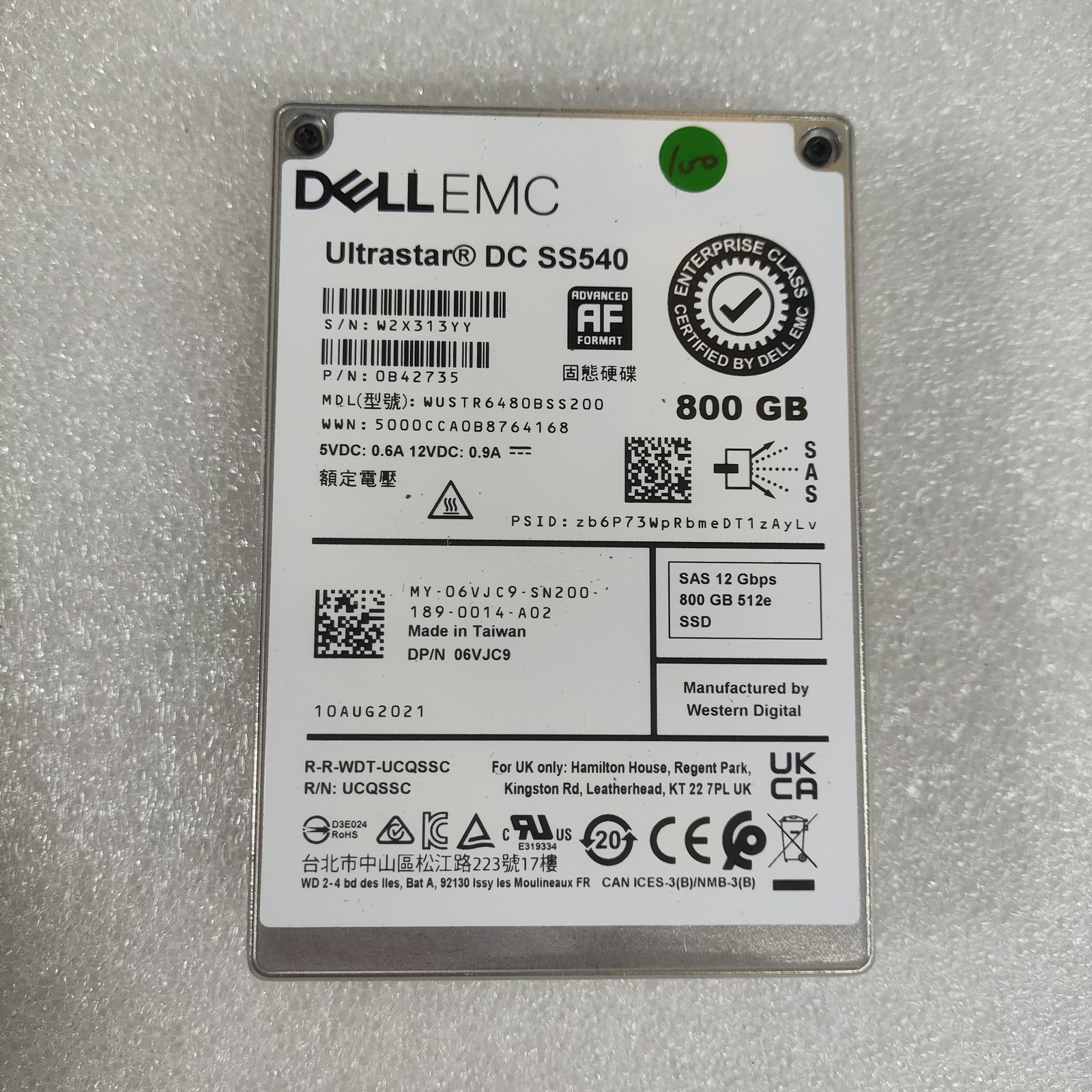 6VJC9 DELL EMC 800GB 12GBPS 2.5" MU SAS SSD HARD DRIVE 06VJC9
