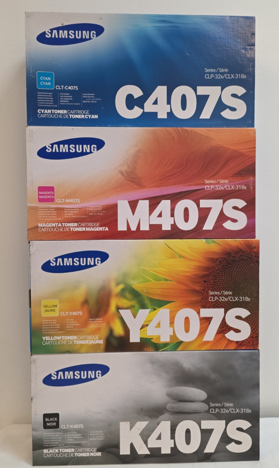 Full Set 4 Original Samsung 407S Cyan-Magenta-Yellow-Black C407S/M407/Y407/K407