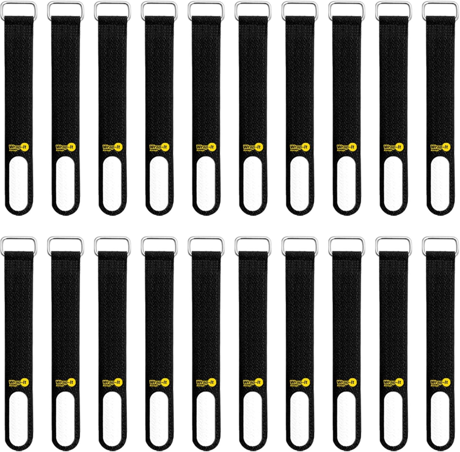 Wrap-It Storage Cinch-Straps, 5-in (20-Pack) Black - Hook and Loop Strap with Wr
