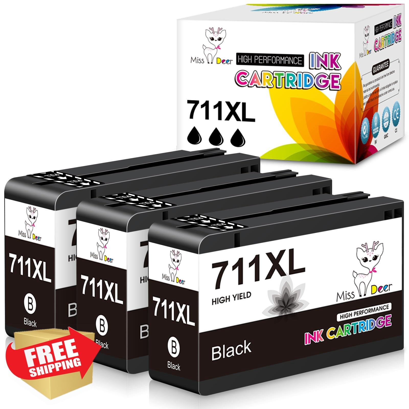 Miss Deer 711XL Black Ink 3 Pack