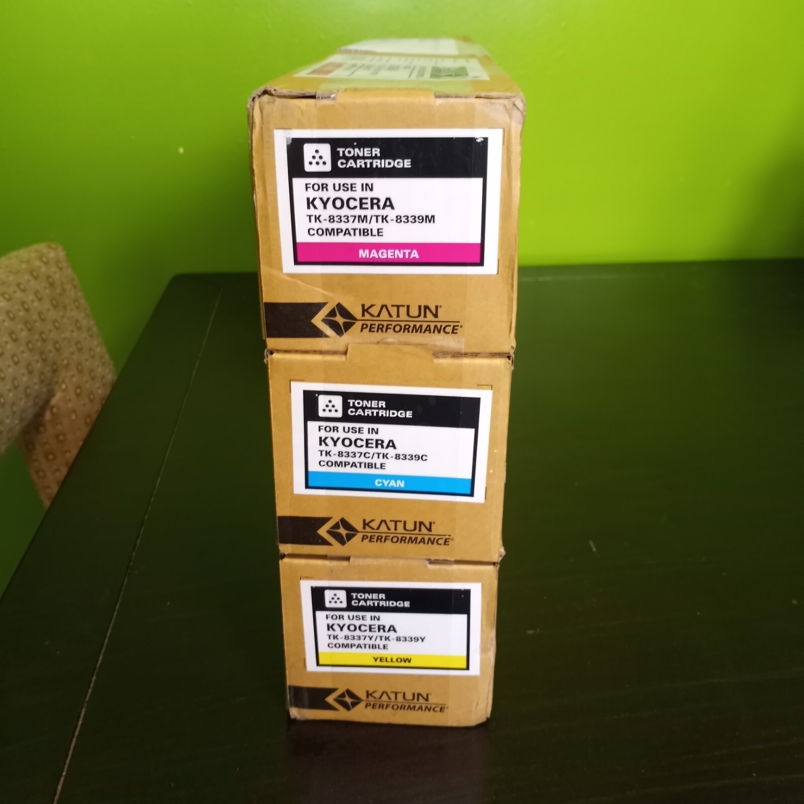 Genuine Kyocera TK-8337 Cyan, magenta, yellow toner set - New, sealed, excellent