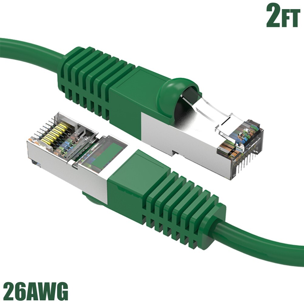 2FT Cat5E RJ45 Ethernet LAN Network FTP Shielded Patch Cable Pure Copper Green
