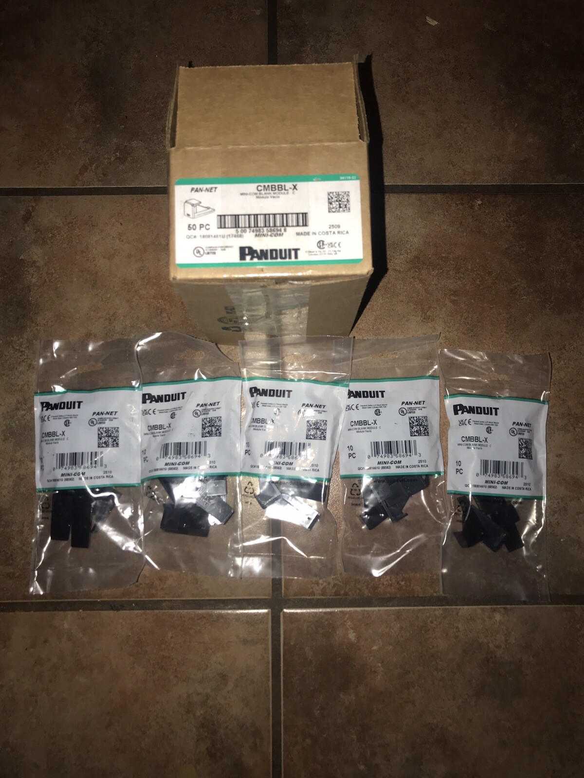 New Box of Panduit Pan-Net CMBBL-X Mini-Com 1-Port Blank Modules Black, 50 Count