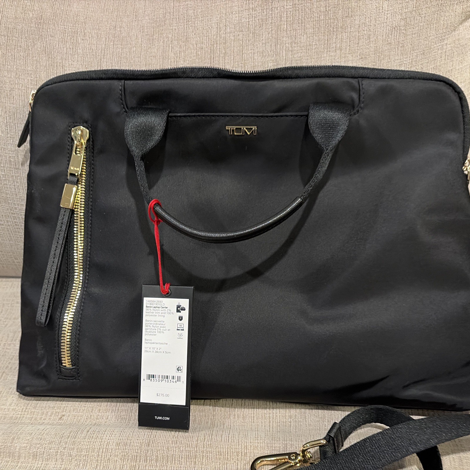Tumi VOYAGEUR Benin Brief Laptop Bag Black with Gold Hardware Excellent