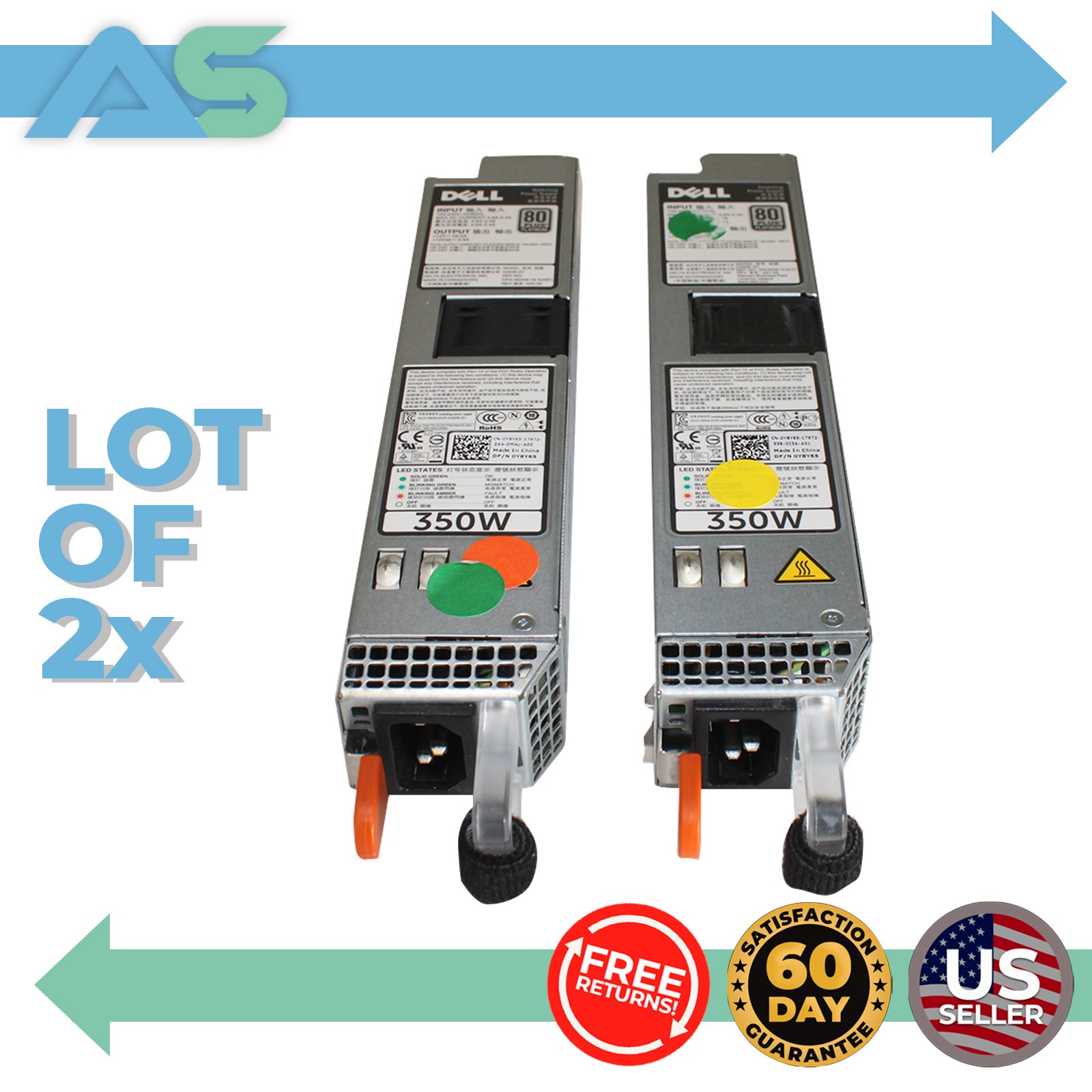 Lot of 2 Dell D350E-S1 350W Power Supply 80 Plus Platinum PowerEdge | 0Y8Y65