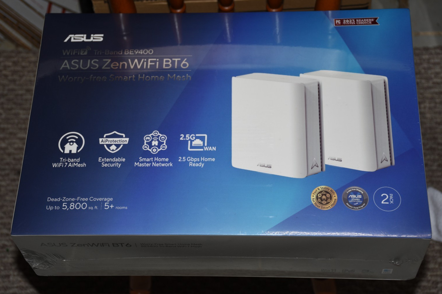 ASUS ZenWiFi BT6 Tri-Band WiFi 7 Mesh, 9.4 Gbps, 5800 sq.ft. (2pk), 2.5G WAN