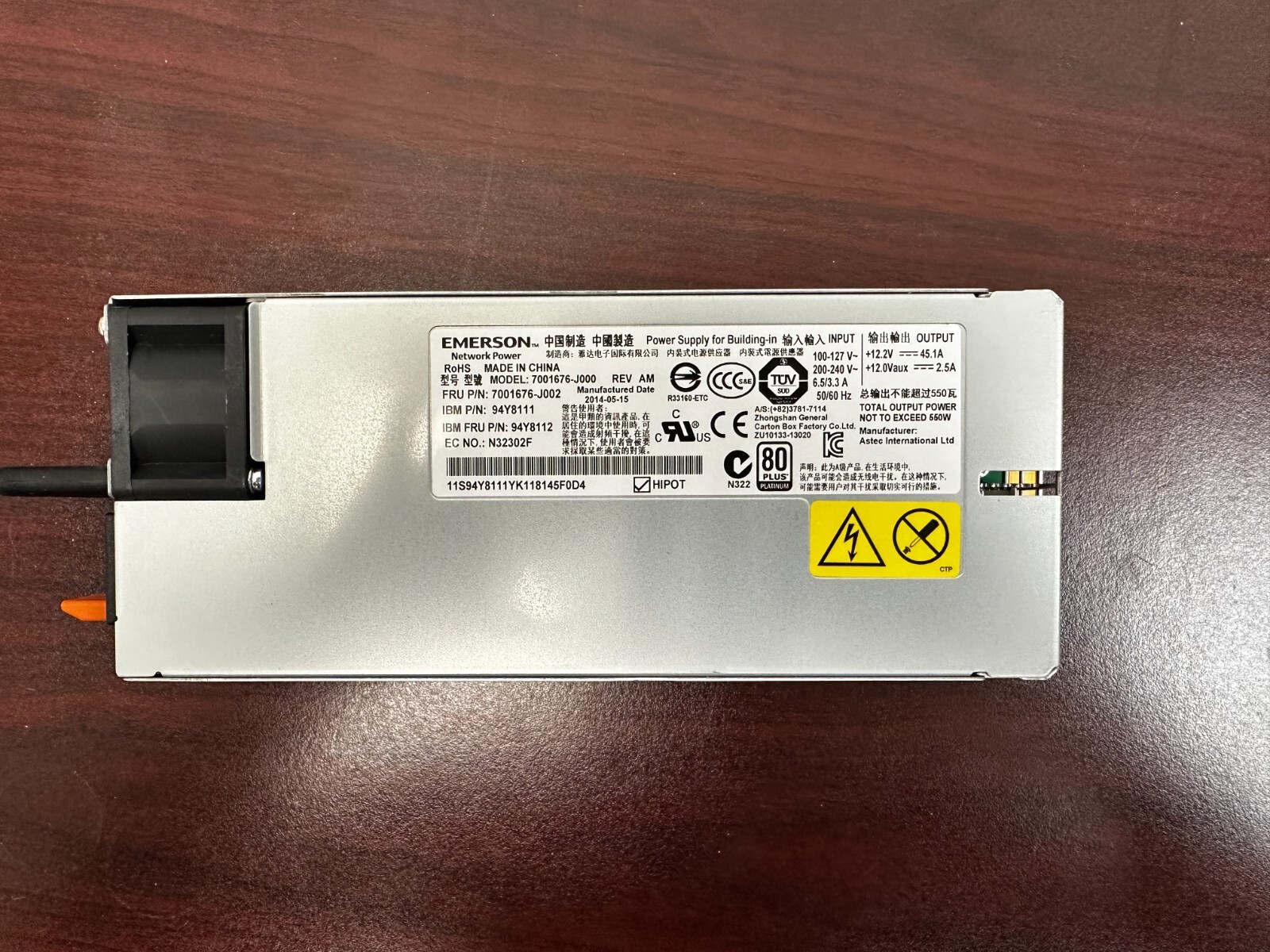 EMERSON Network Power 7001676-J000 550W 80 Plus Platinum Power Supply