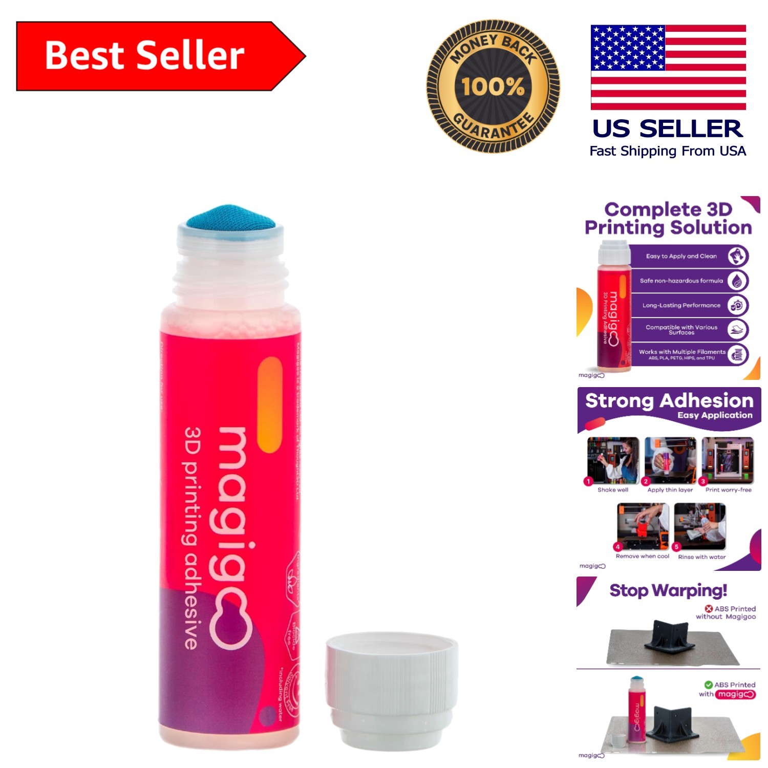 Versatile 50mL 3D Printing Adhesive for ABS, PLA, PETG - Odorless and Safe