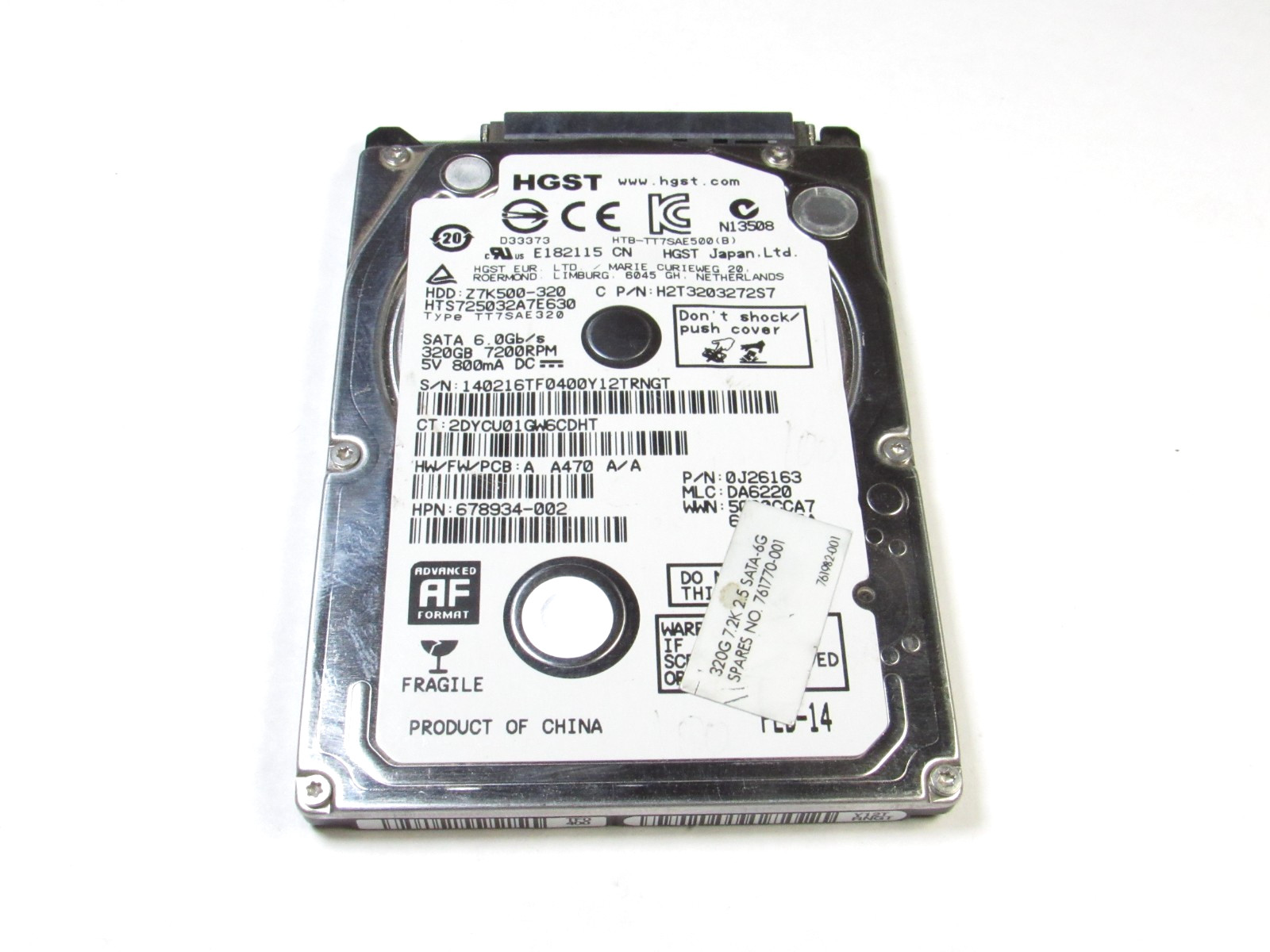 HGST HTS725032A7E630 320GB 7200RPM 2.5" SATA III Laptop HDD 100% Health Tested