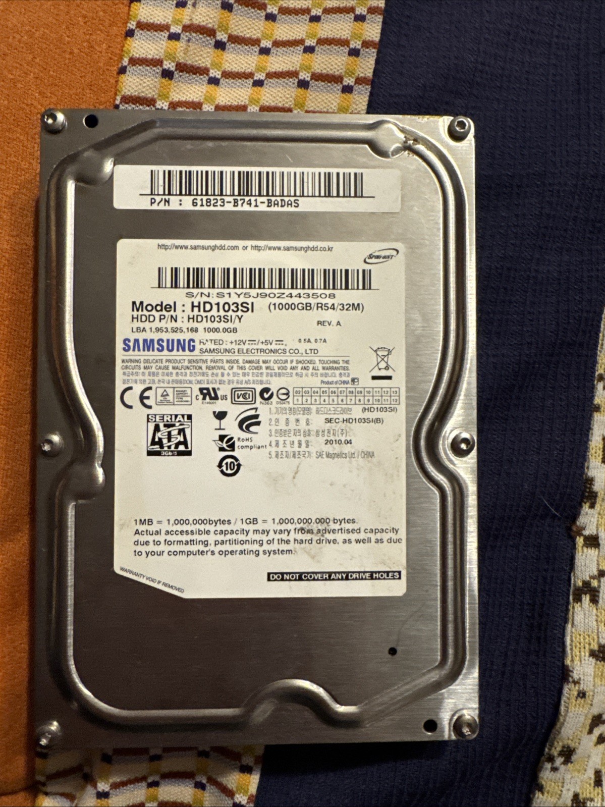 Samsung HD103SI 1TB 3.5" HDD PN: HD103SI/JP1 / P/N: 499431FS425483  SATA HDD