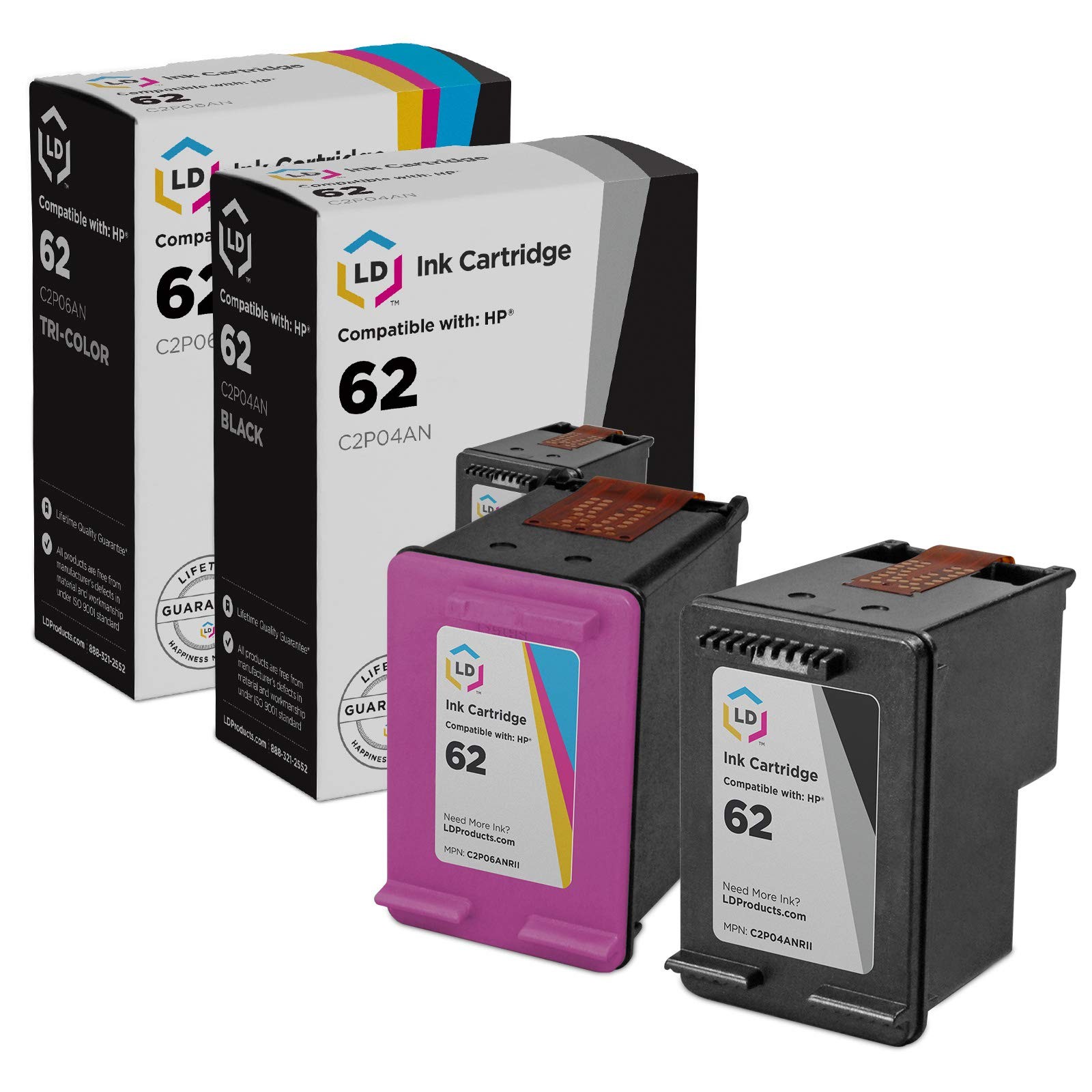 Reman Ink Replacements for HP 62 (1 Blk, 1 Color, 2-Pk)