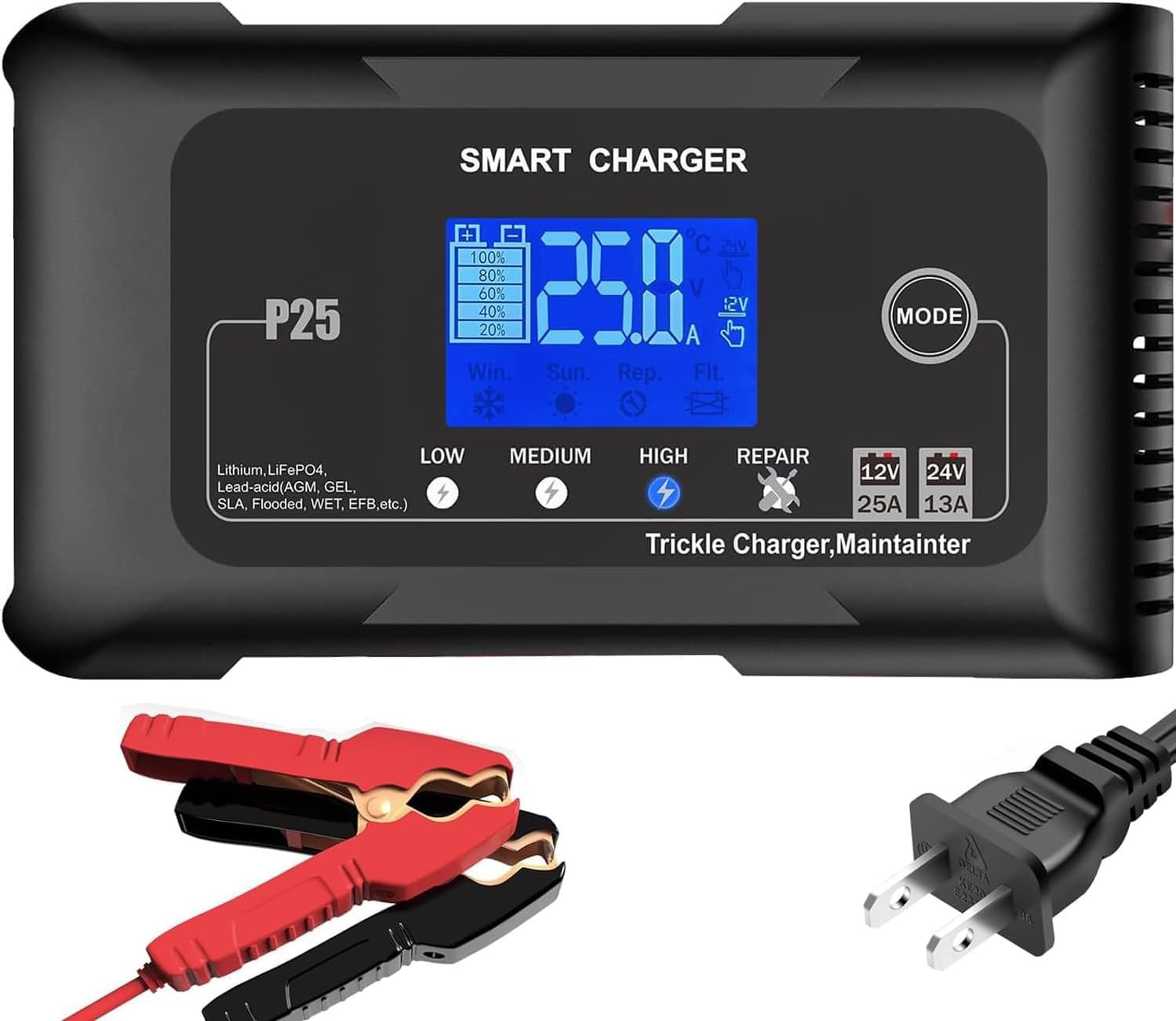 Dght 25 Amp 12V/24V Fully-Automatic Smart Car Battery Charger Maintainer