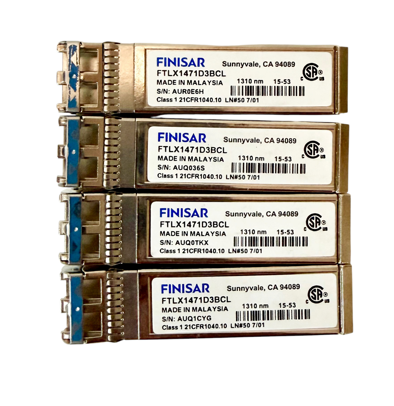 (Lot of 4) Finisar FTLX1471D3BCL 10G SFP+ LR 1310nm 10km Duplex Transceiver SFP