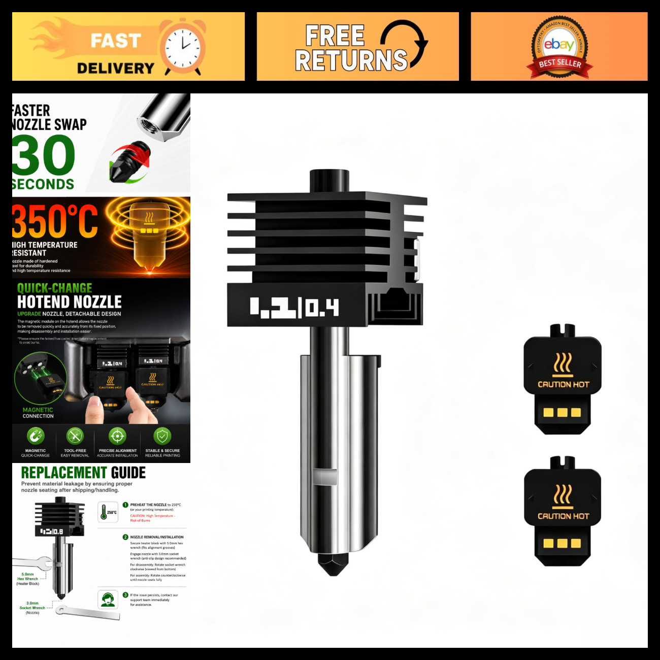 High Flow 0.4mm Brass Nozzle for 3D Printers - Smooth Printing, Easy Install