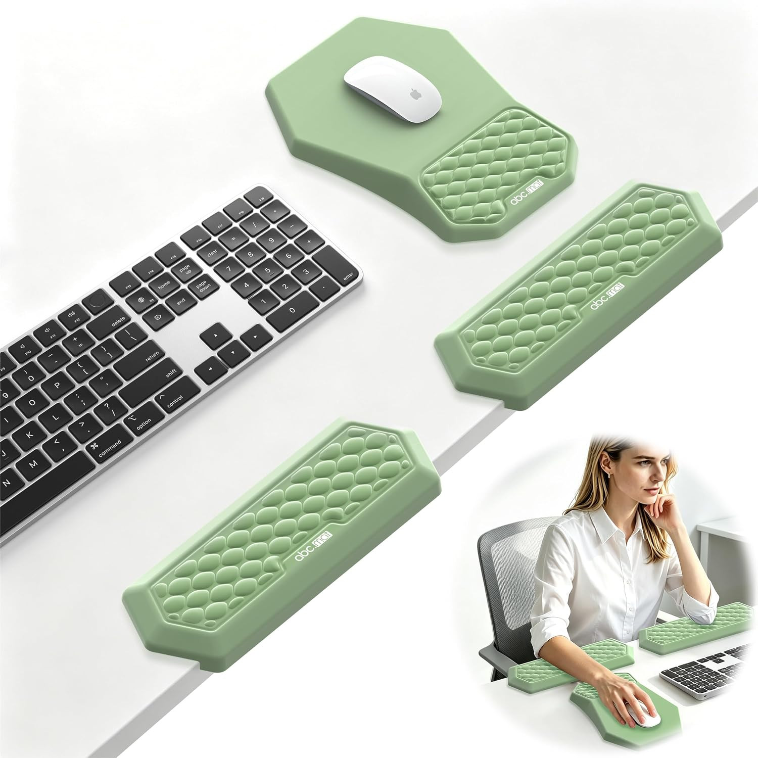 2-In-1 L-Shaped Desk Elbow Pads & & Mouse Pad Set with Wrist Rest, Green