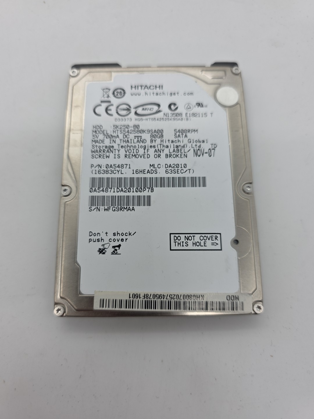 80GB Hitachi Lenovo SATA 2.5" Notebook Hard Drive HTS542580K9SA00 5K250-80