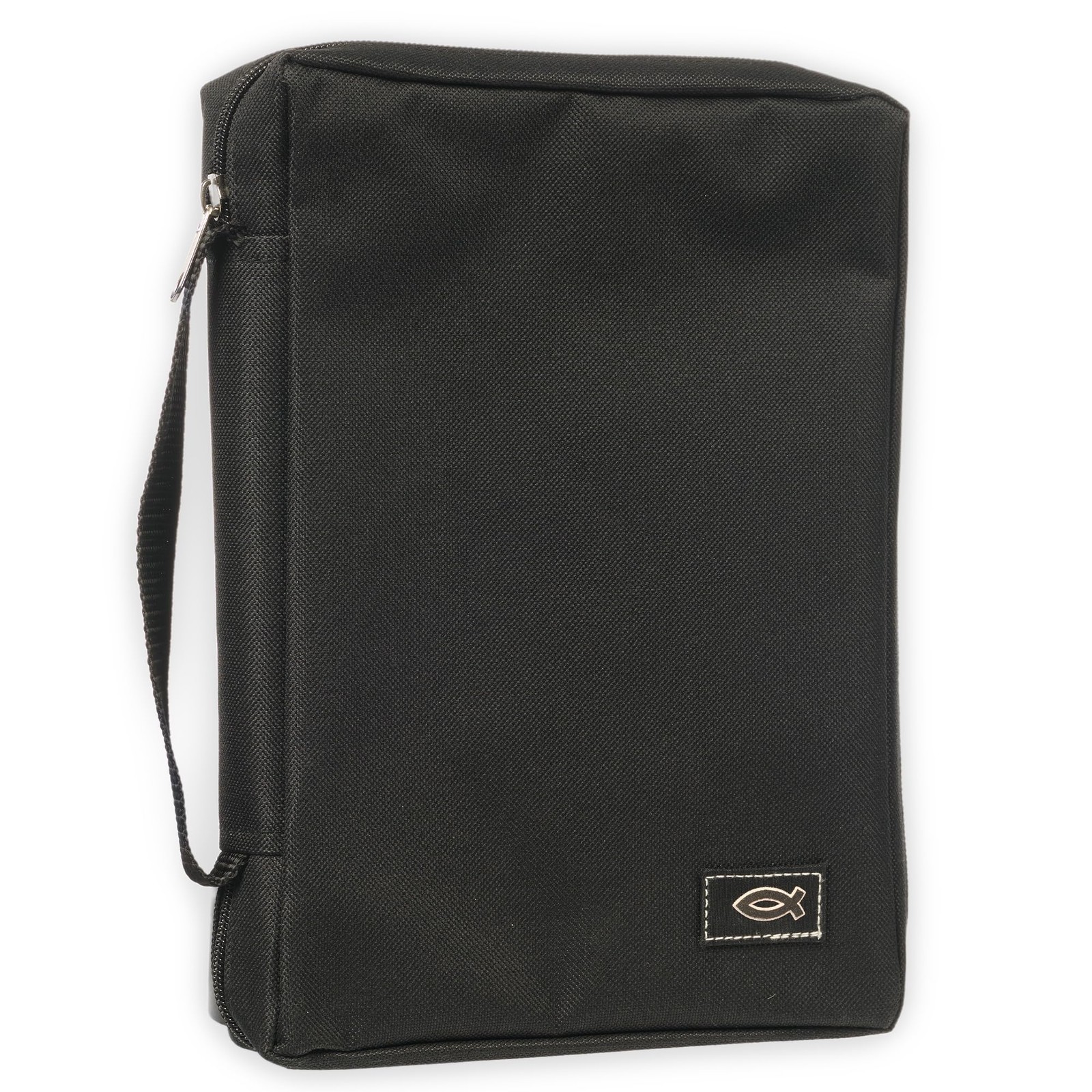 Bible Cover Secure Zipper Jesus Fish Black Canvas Large BBL474 Christian Gifts