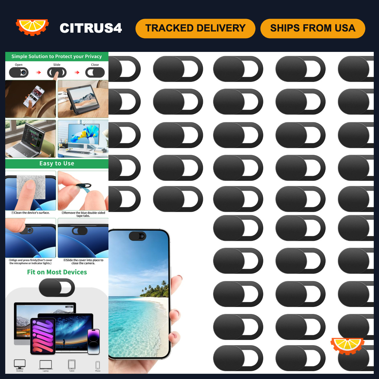 50 Pack Ultra-Thin Webcam Cover Slide for Laptop, PC, MacBook, iPad - Privacy Pr