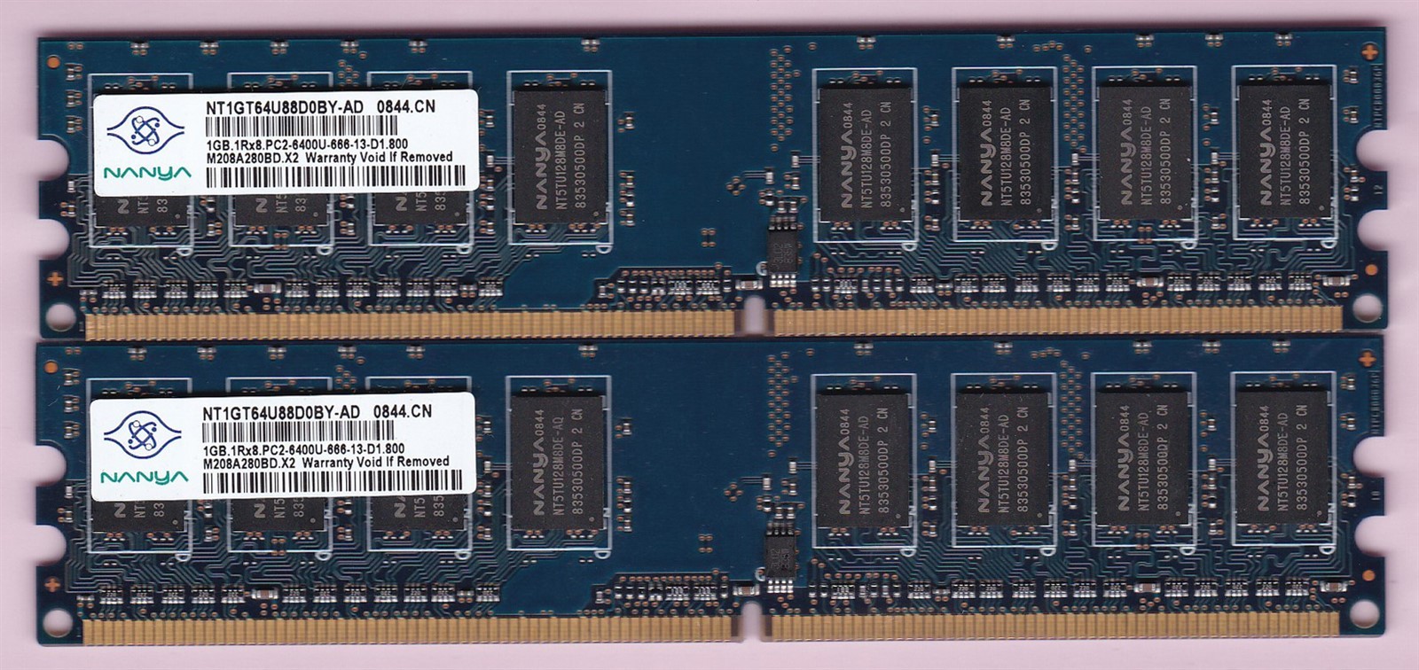 2GB 2x1GB PC2-6400 DDR2-800 NANYA NT1GT64U88D0BY-AD BLUE DESKTOP MEMORY KIT CN