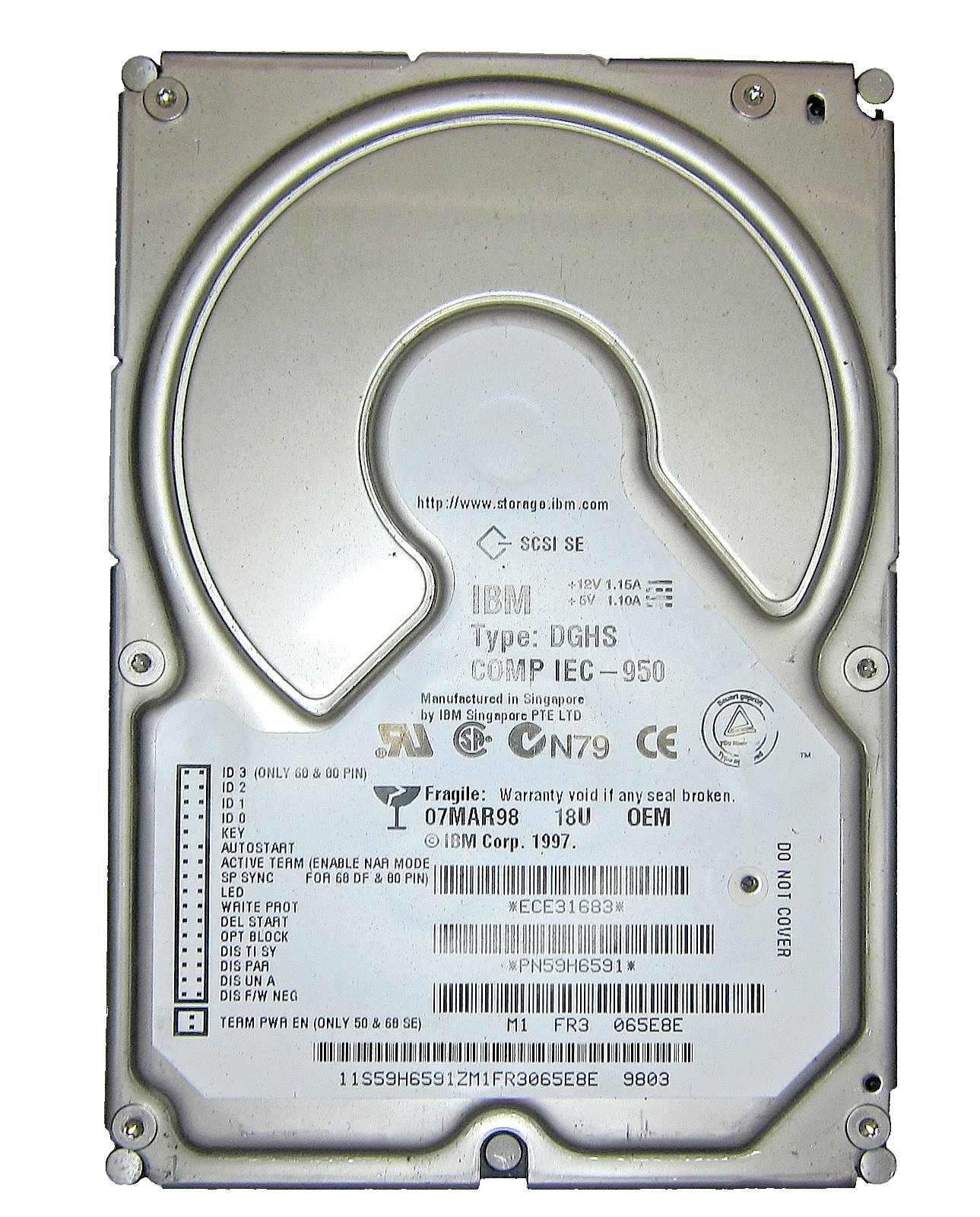 18.2GB IBM DGHS COMP IEC-950 DGHS-18U 68-Pin Wide SCSI 3.5" Hard Disk Drive