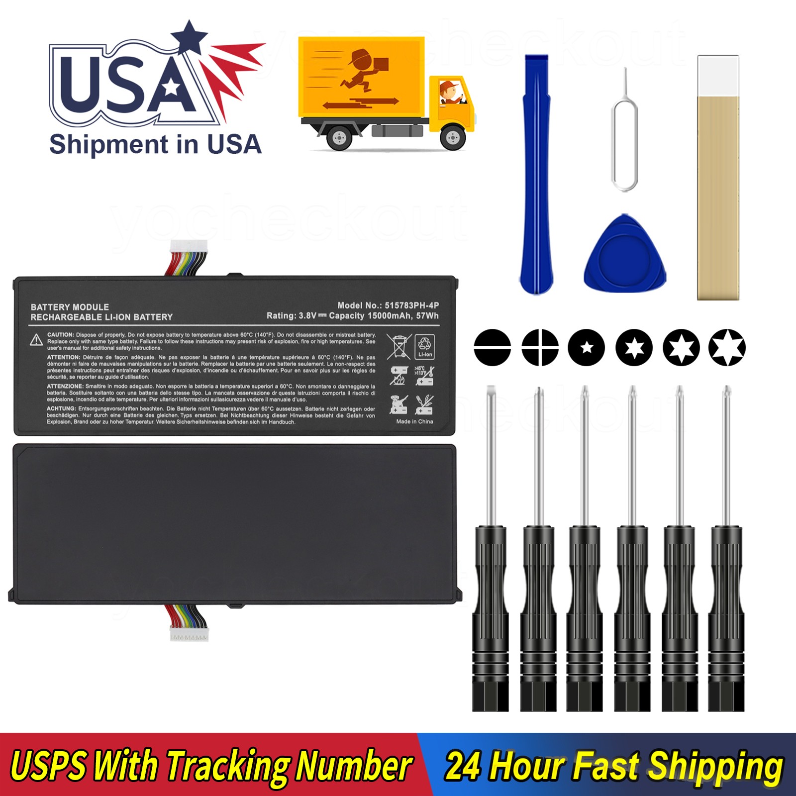 15000mAh 515783PH-4P Battery For AUTEL MK908, MK908 Pro, MK908P MAXICOM