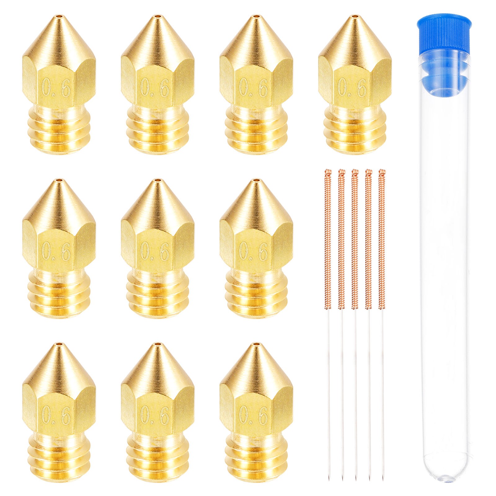 10pcs 3D Printer Nozzle Brass 0.6mm Extruder Print Head for 1.75mm M6 Printer