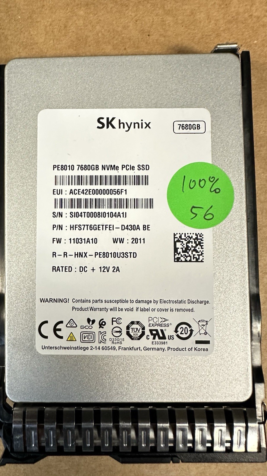 7.68TB NVMe U.3 PE8010 PCI-e 4.0 Gen4 Read Intensive SSD 14TBW 2.5 SK Hynix RI